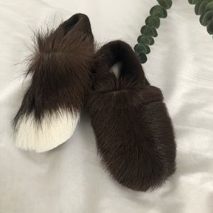 Brown + white baby booties moccasins